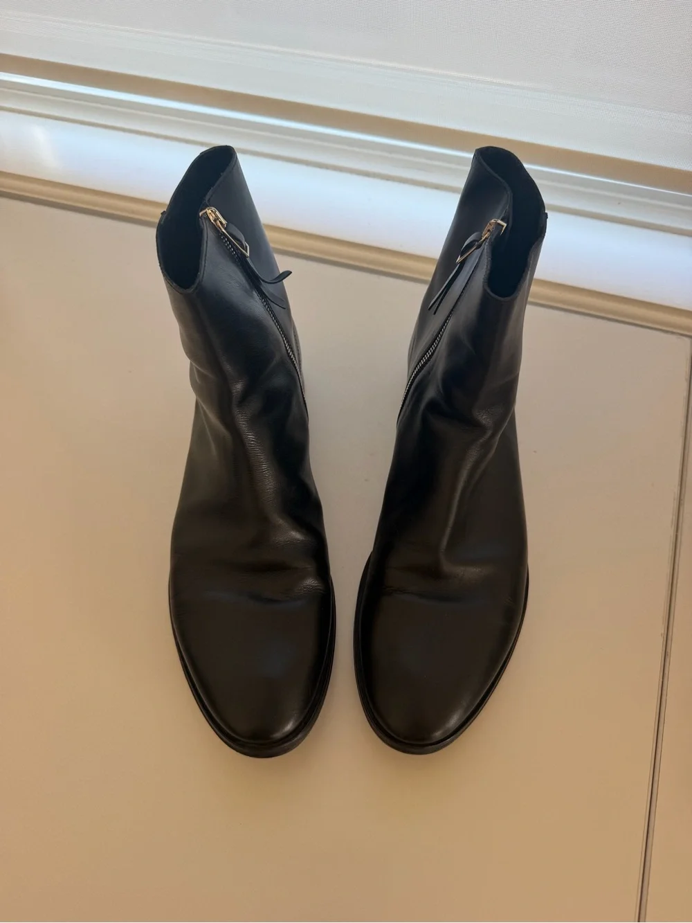 Paul Smith Black Leather Ankle Boots with Gold Zip Detail Made in Italy